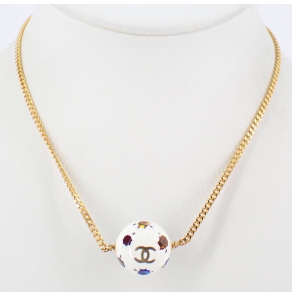 Chanel 2008 vintage gold chain necklace with sphere ball splatter color style - Picture 1 of 6